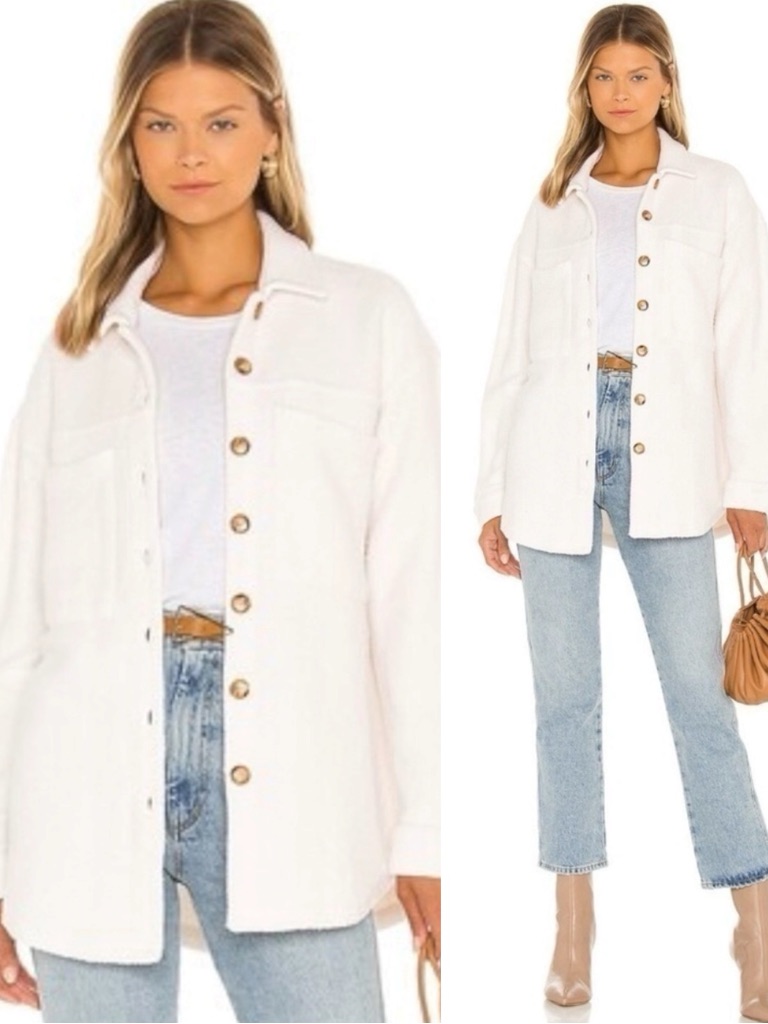 New Revolve Large Monrow Teddy Fleece Shacket Ivory Shirt Jacket Ruby Cotton